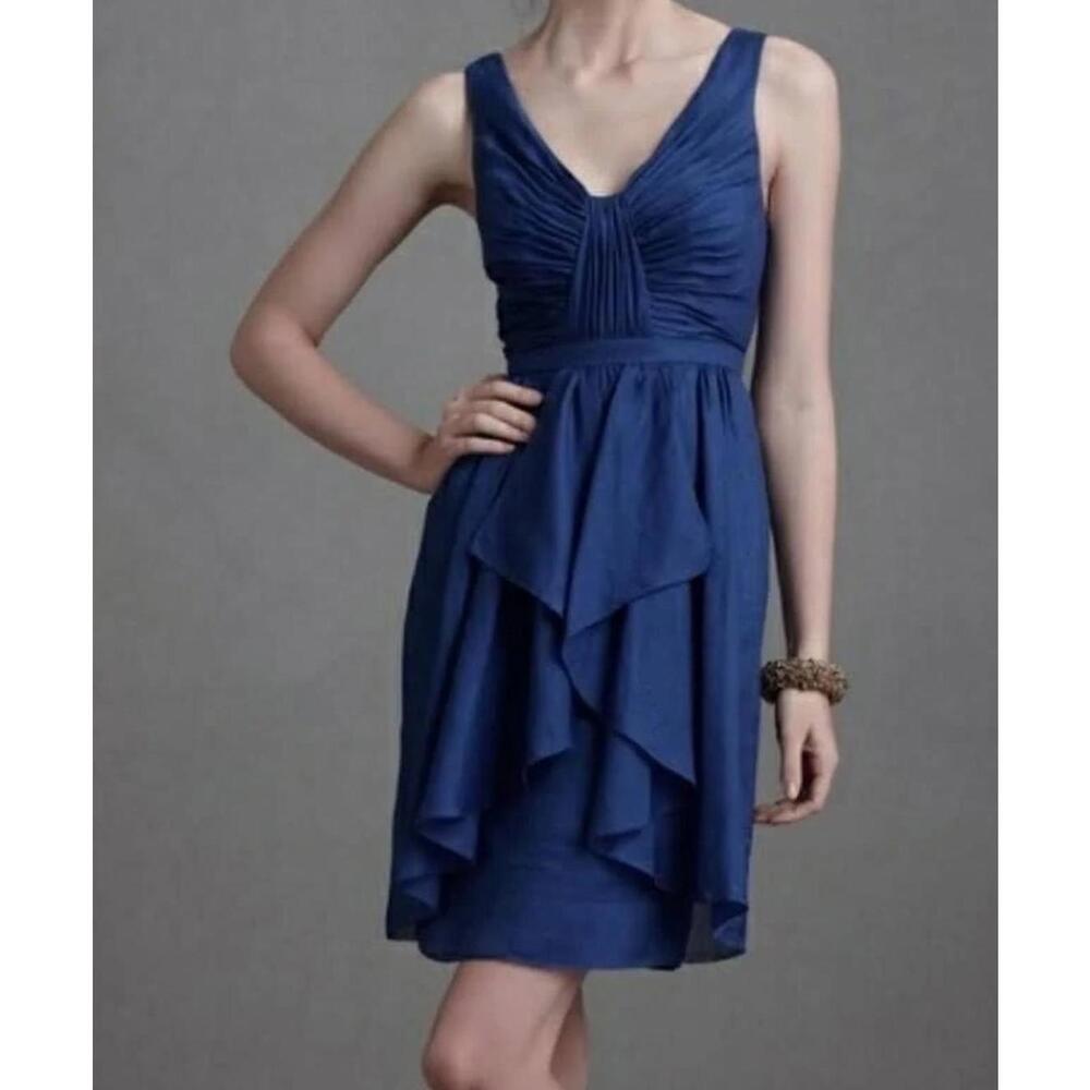 Quillaree Dress Womens Size 0 Linen Silk‎ Blend Lined Blue